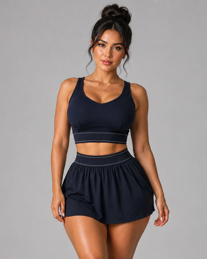 Conjunto Mujer Fitness Peto Top y Falda Short Padel Yoga - LQ1005
