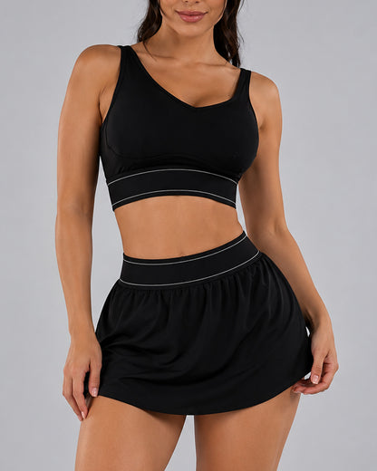 Conjunto Mujer Fitness Peto Top y Falda Short Padel Yoga - LQ1005