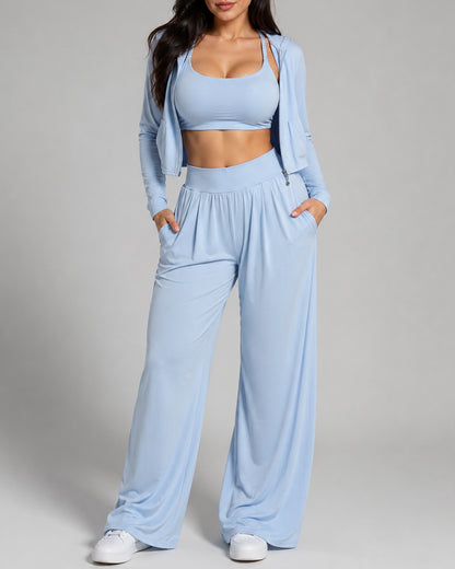 Set Deportivo 3 Pzs Mujer Peto + Chaqueta + Palazzo Bolsillo - LQ1013
