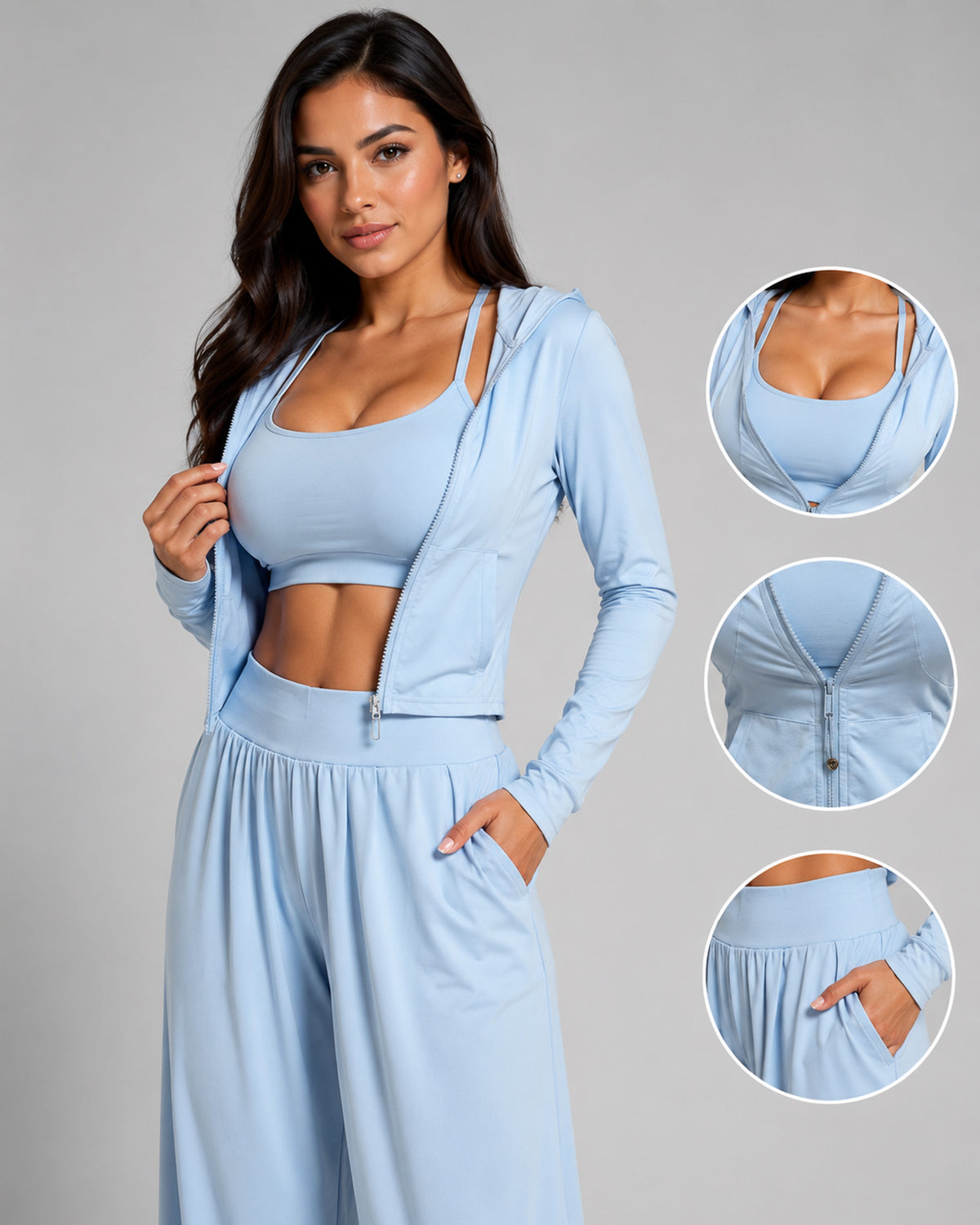Set Deportivo 3 Pzs Mujer Peto + Chaqueta + Palazzo Bolsillo - LQ1013