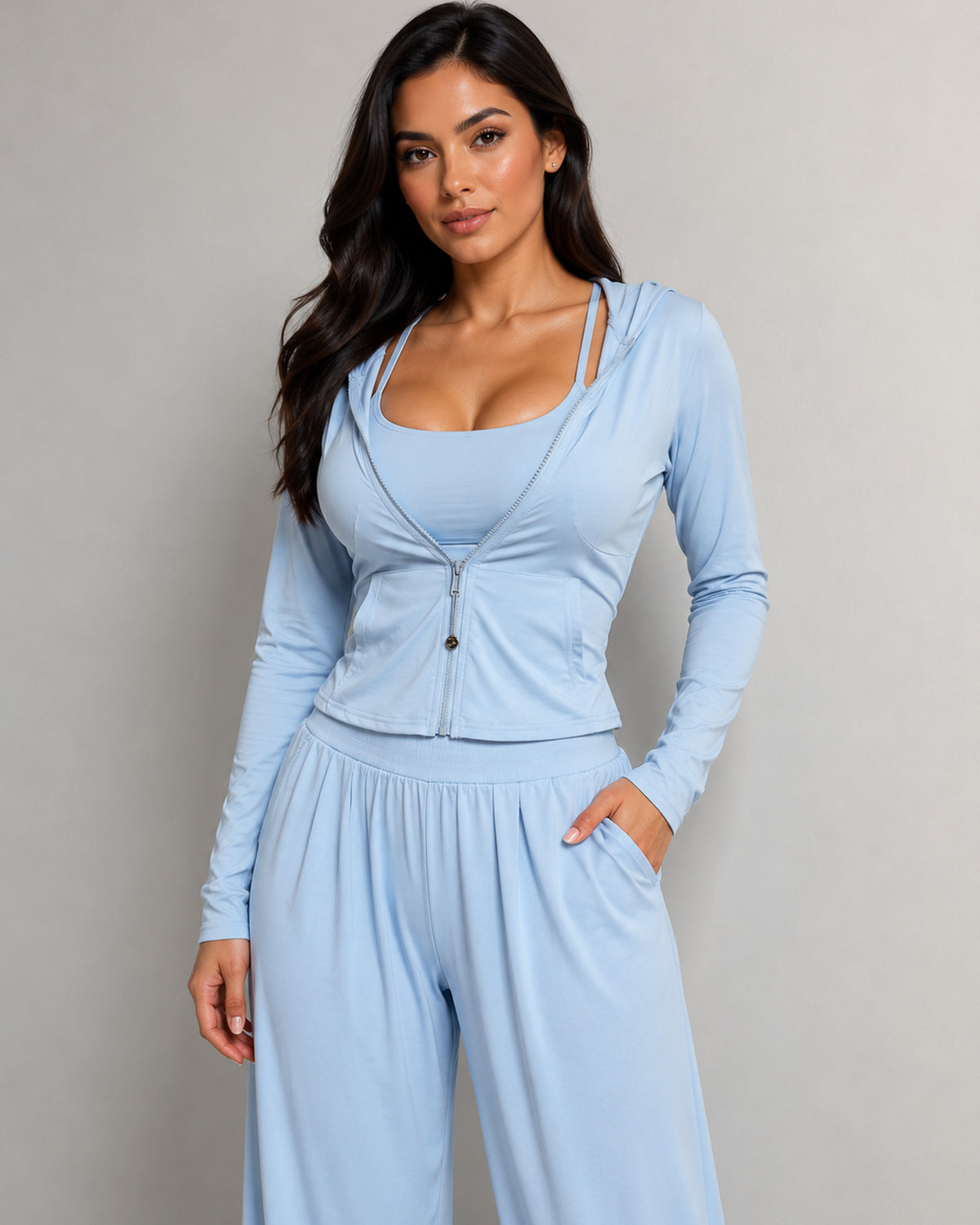 Set Deportivo 3 Pzs Mujer Peto + Chaqueta + Palazzo Bolsillo - LQ1013