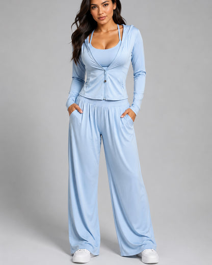 Set Deportivo 3 Pzs Mujer Peto + Chaqueta + Palazzo Bolsillo - LQ1013