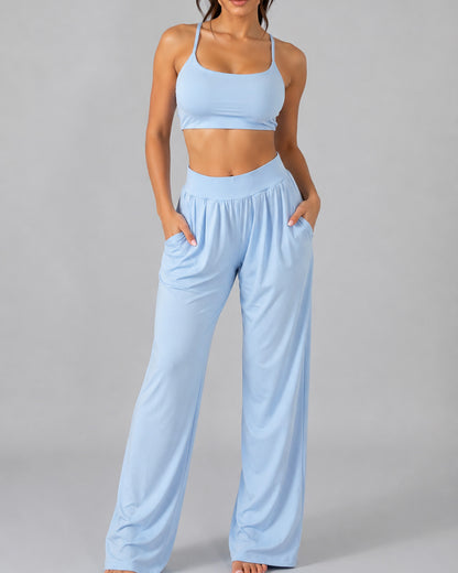 Set Deportivo 3 Pzs Mujer Peto + Chaqueta + Palazzo Bolsillo - LQ1013