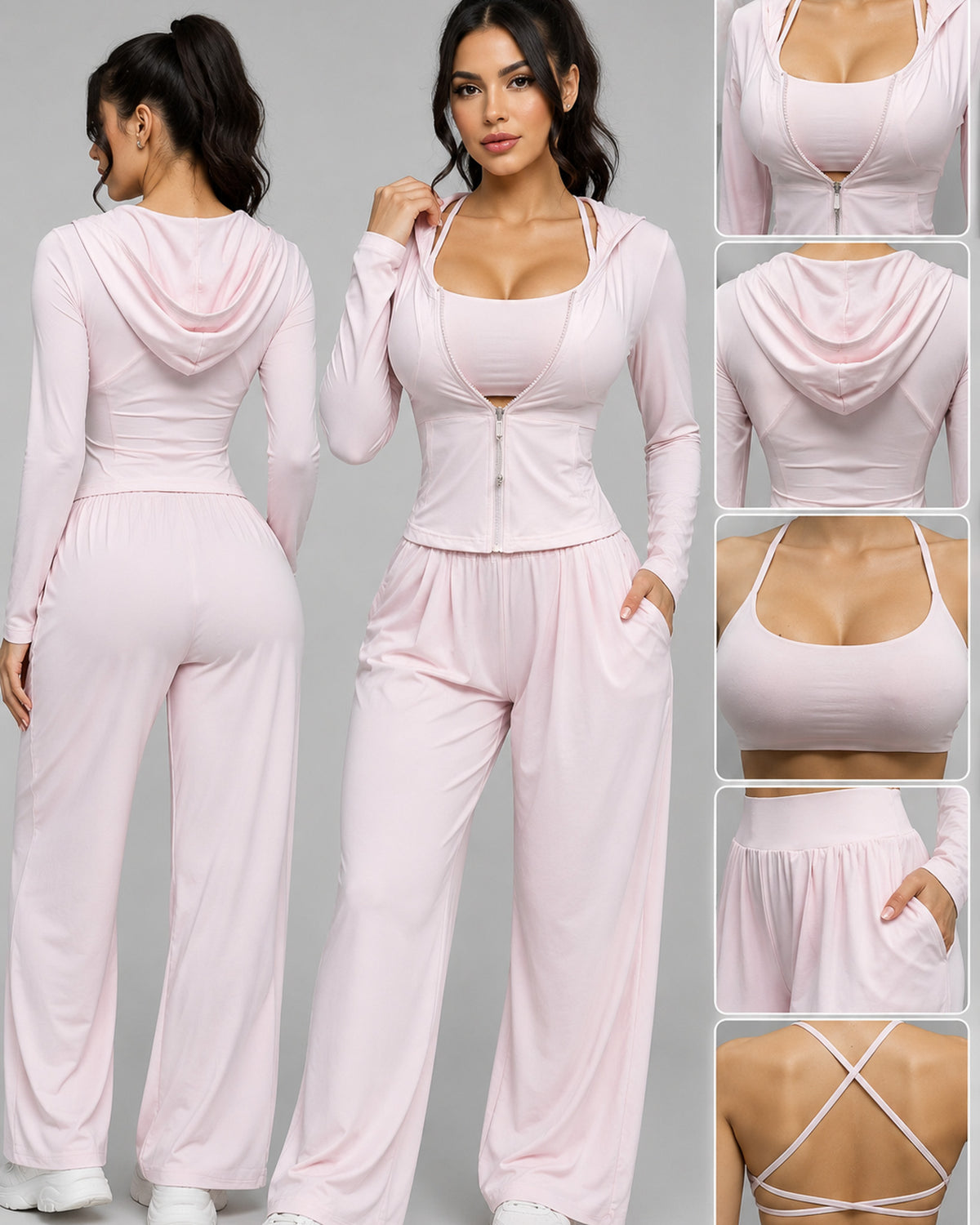 Set Deportivo 3 Pzs Mujer Peto + Chaqueta + Palazzo Bolsillo - LQ1013