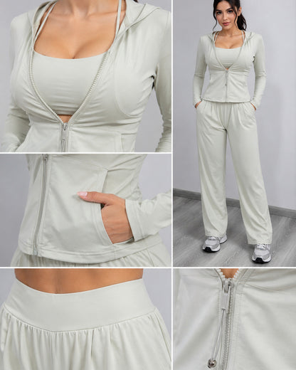 Set Deportivo 3 Pzs Mujer Peto + Chaqueta + Palazzo Bolsillo - LQ1013