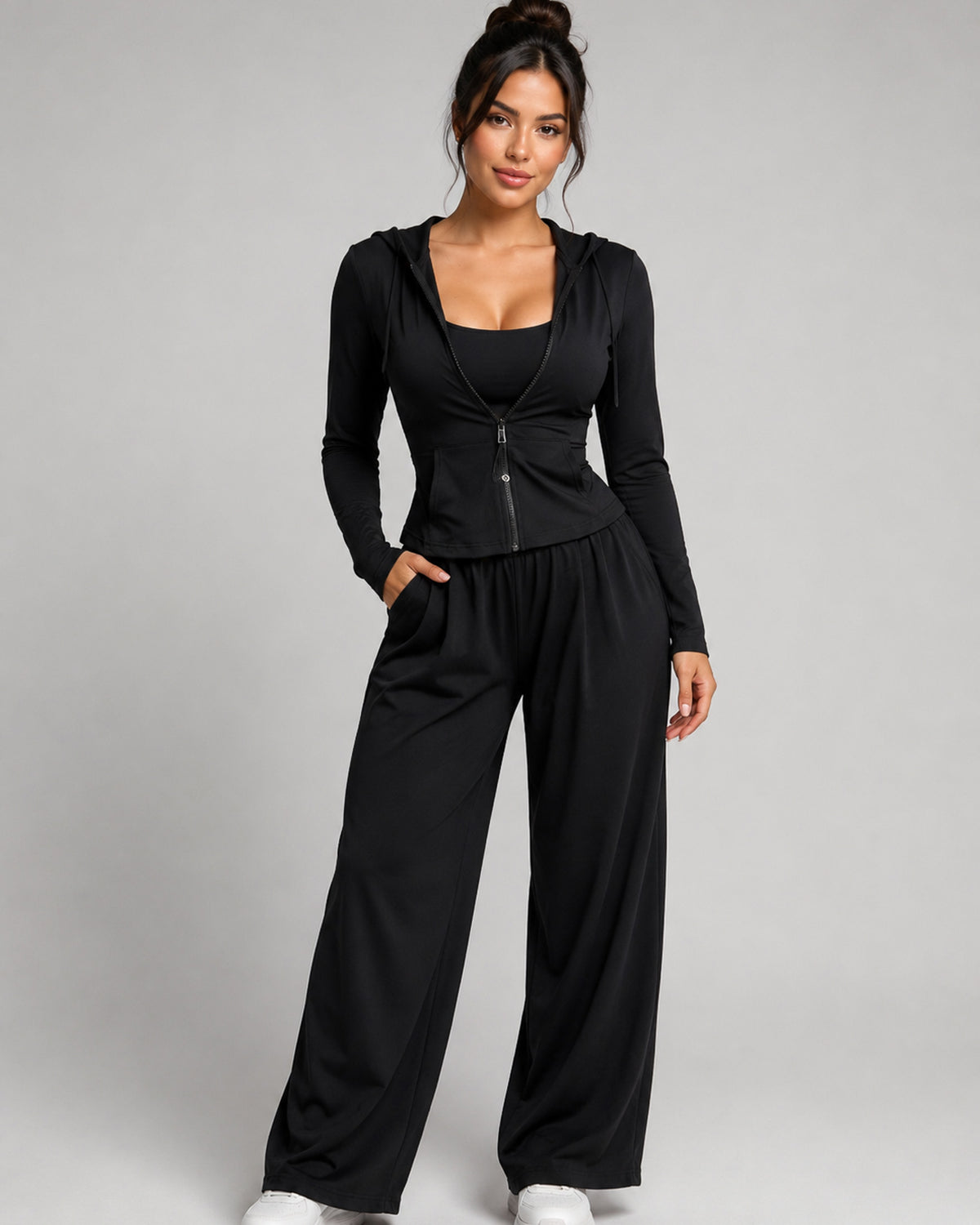 Set Deportivo 3 Pzs Mujer Peto + Chaqueta + Palazzo Bolsillo - LQ1013