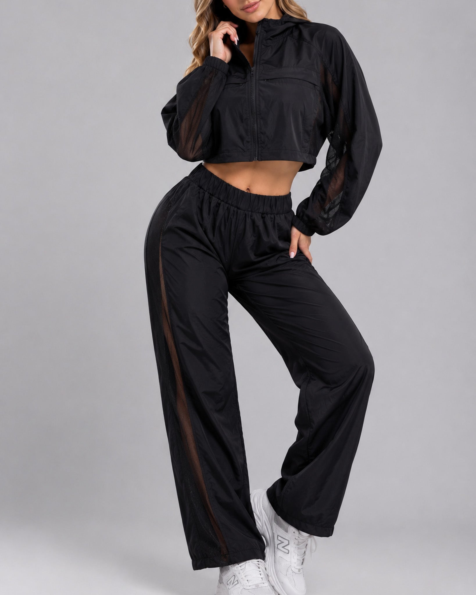 Conjunto Deportivo Dos Piezas Chaqueta Corta Y Pantalón Palazzo - LQ1014