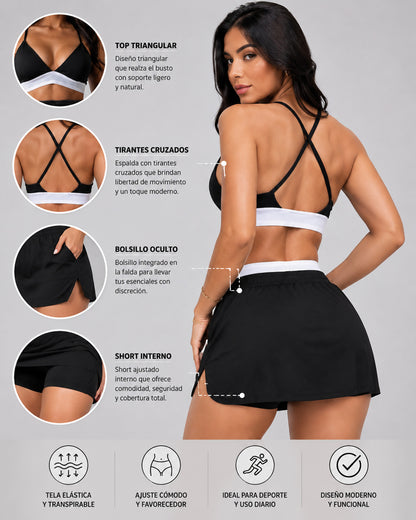 Set Top y Falda short Deportiva Fitness Gym Tenis Mujer - LQ1006