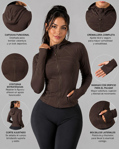 Chaqueta Slim Fit Mujer Deportiva Gorro Cierre y Pasadedo - LQ1018