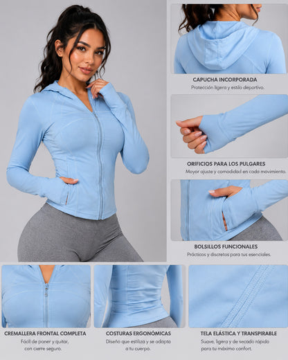 Chaqueta Slim Fit Mujer Deportiva Gorro Cierre y Pasadedo - LQ1018