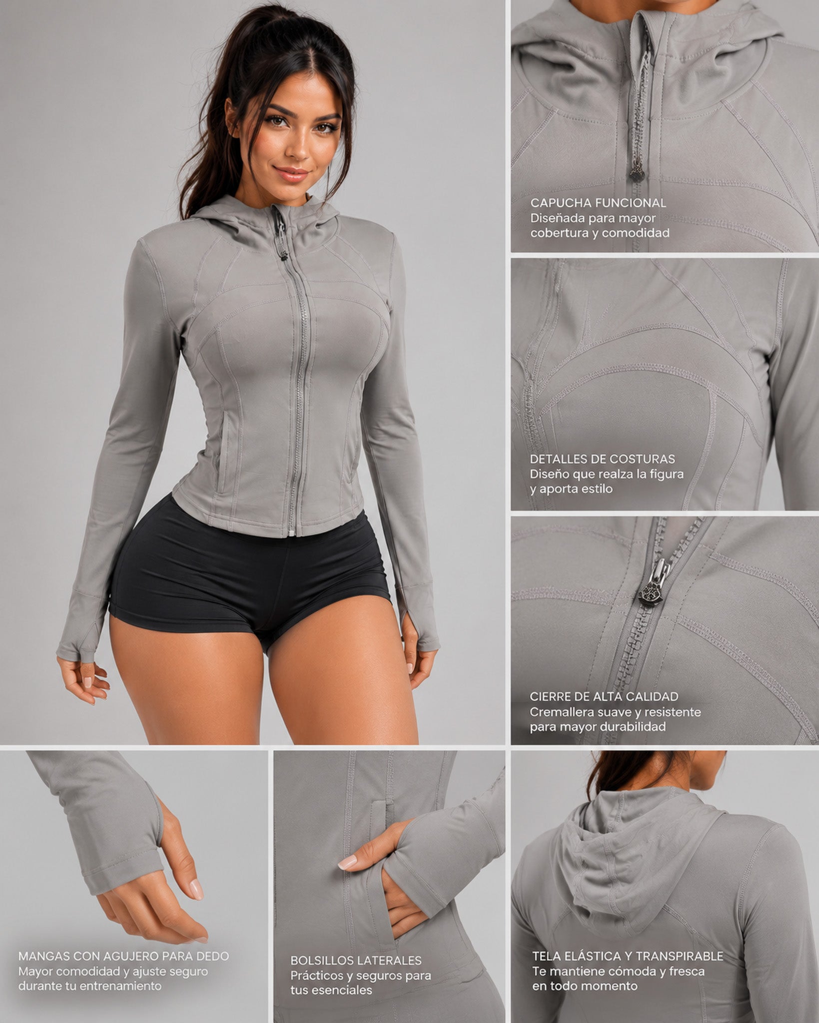 Chaqueta Slim Fit Mujer Deportiva Gorro Cierre y Pasadedo - LQ1018