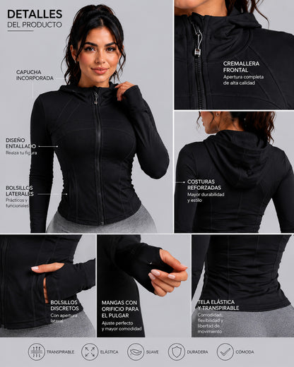 Chaqueta Slim Fit Mujer Deportiva Gorro Cierre y Pasadedo - LQ1018