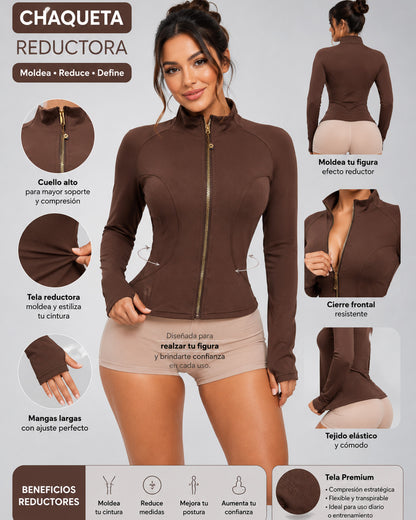 Chaqueta Corta Deportiva Entallada Mujer Cierre Dorado - LQ1016