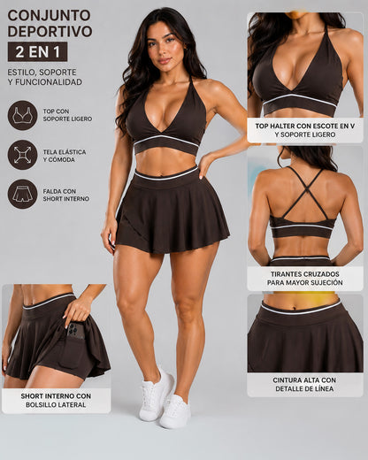 Conjunto Deportivo Falda Corta Con Short Y Top Tenis Gym - JYT057