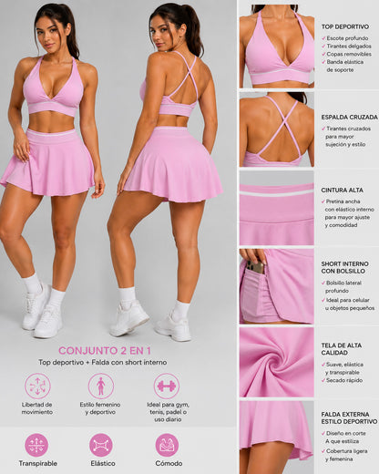 Conjunto Deportivo Falda Corta Con Short Y Top Tenis Gym - JYT057