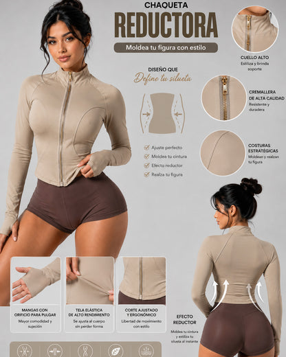 Chaqueta Corta Deportiva Entallada Mujer Cierre Dorado - LQ1016