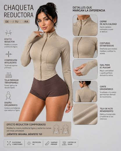 Chaqueta Corta Deportiva Entallada Mujer Cierre Dorado - LQ1016