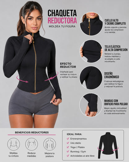 Chaqueta Corta Deportiva Entallada Mujer Cierre Dorado - LQ1016