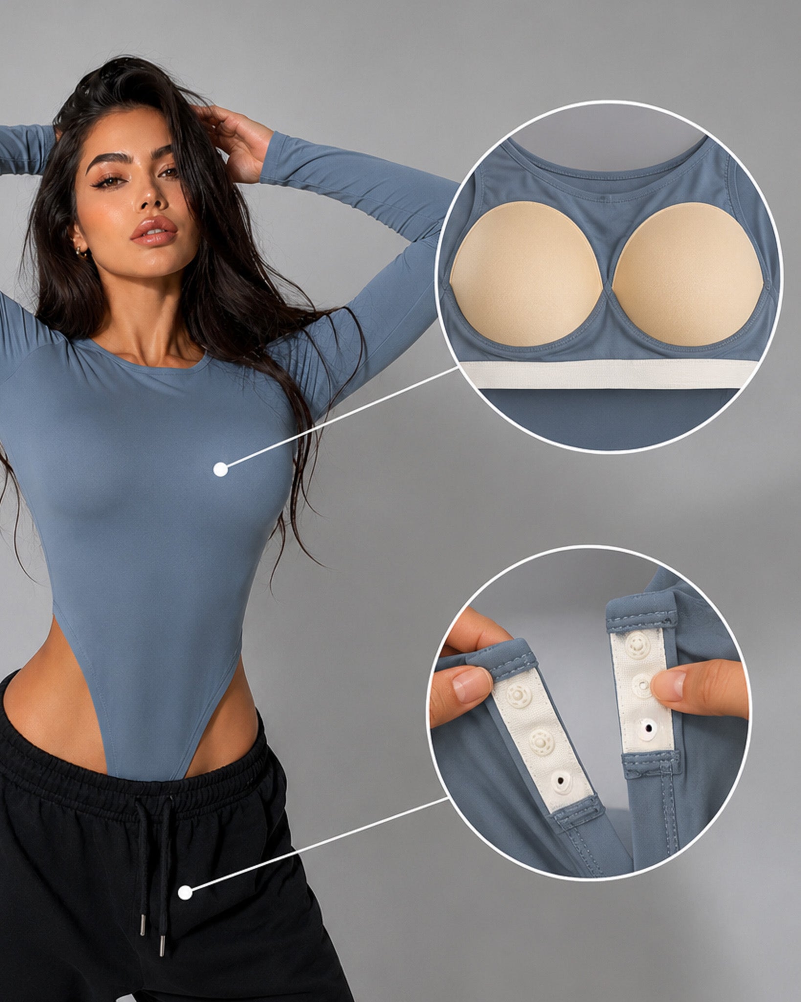 Bodysuit Mujer Manga Larga Corte Alto Sexy Ajustado - LQ1019