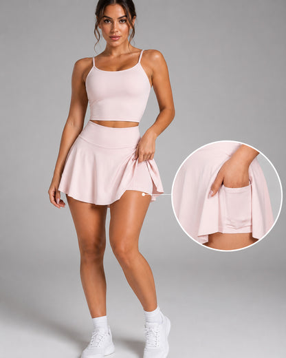 Set Fitness Mujer Falda Short Con Bolsillo Y Top Deportivo - JYT048