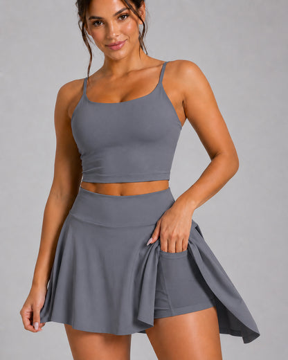 Set Fitness Mujer Falda Short Con Bolsillo Y Top Deportivo - JYT048