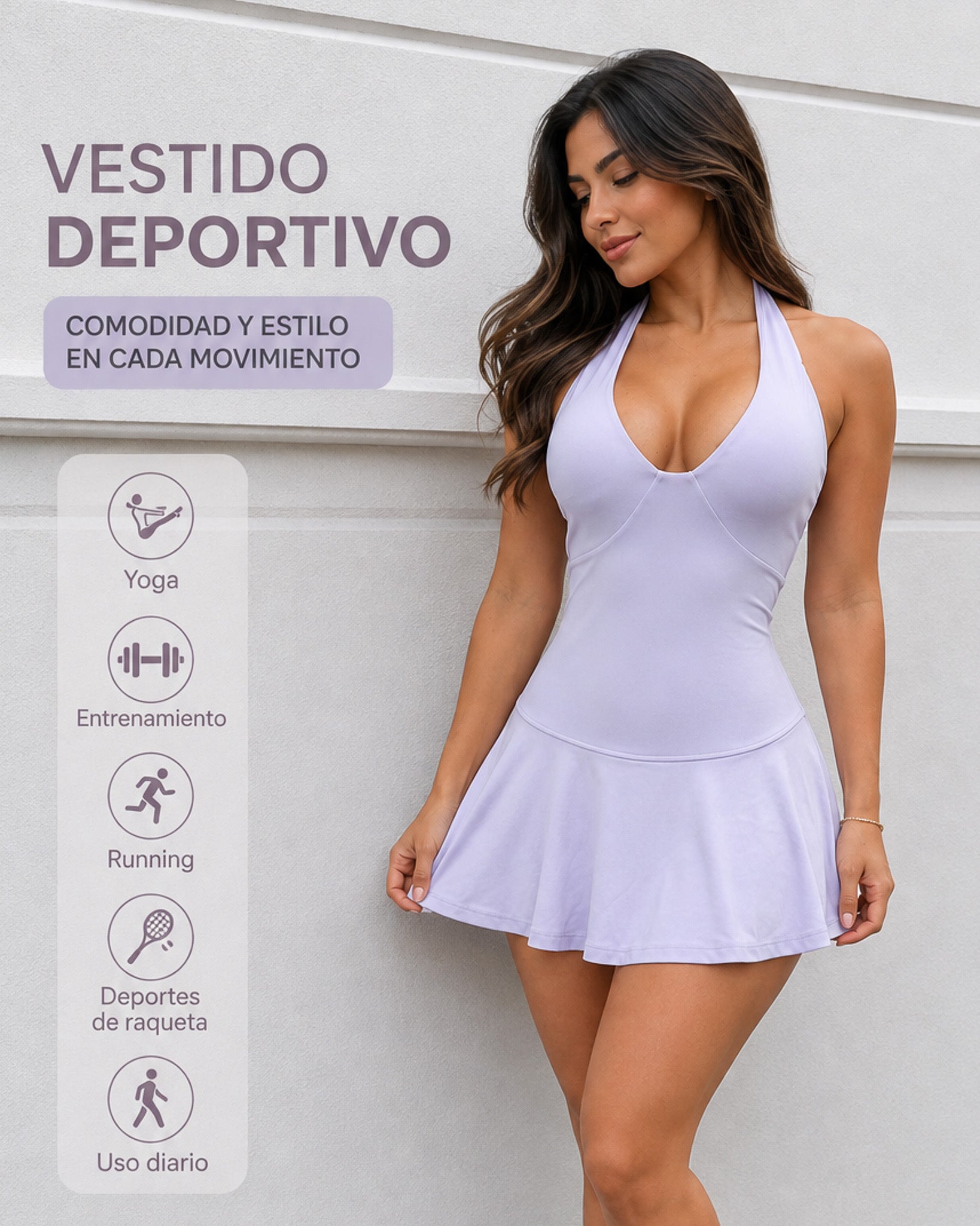 Vestido Deportivo Enterizo Mujer Halter Falda Short Bolsillo - FX18