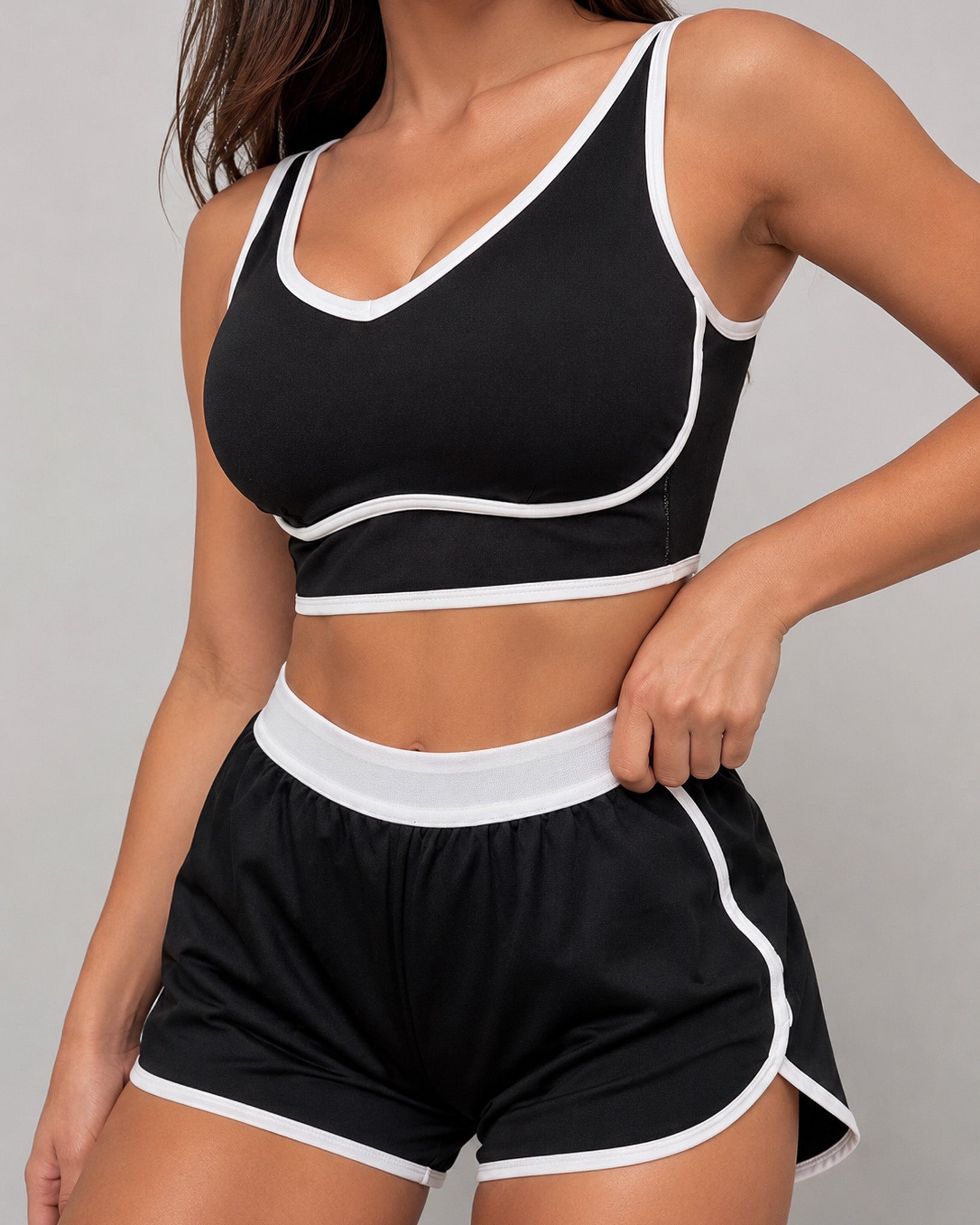 Conjunto Deportivo Mujer Gym Retro Lineas Short y Peto Top