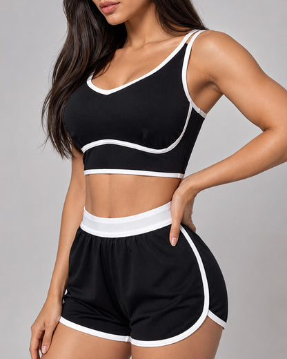Conjunto Deportivo Mujer Gym Retro Lineas Short y Peto Top