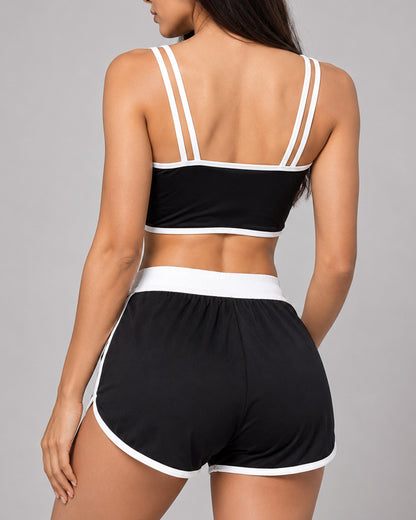 Conjunto Deportivo Mujer Gym Retro Lineas Short y Peto Top