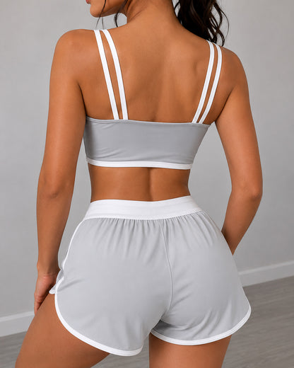 Conjunto Deportivo Mujer Gym Retro Lineas Short y Peto Top