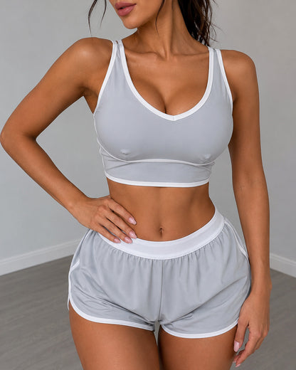 Conjunto Deportivo Mujer Gym Retro Lineas Short y Peto Top