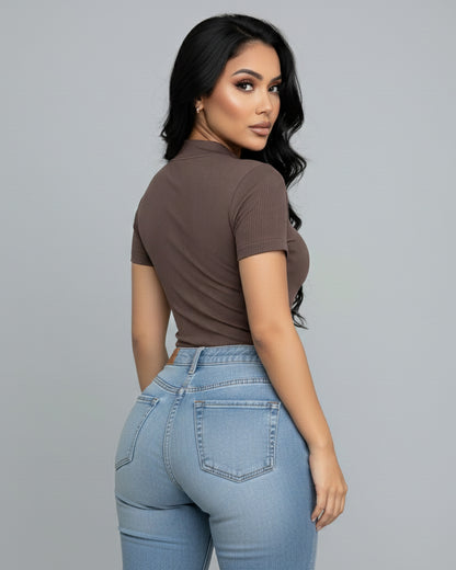 Body Mujer Modelador con Mangas Cortas y Cierre Delantero - YJ292