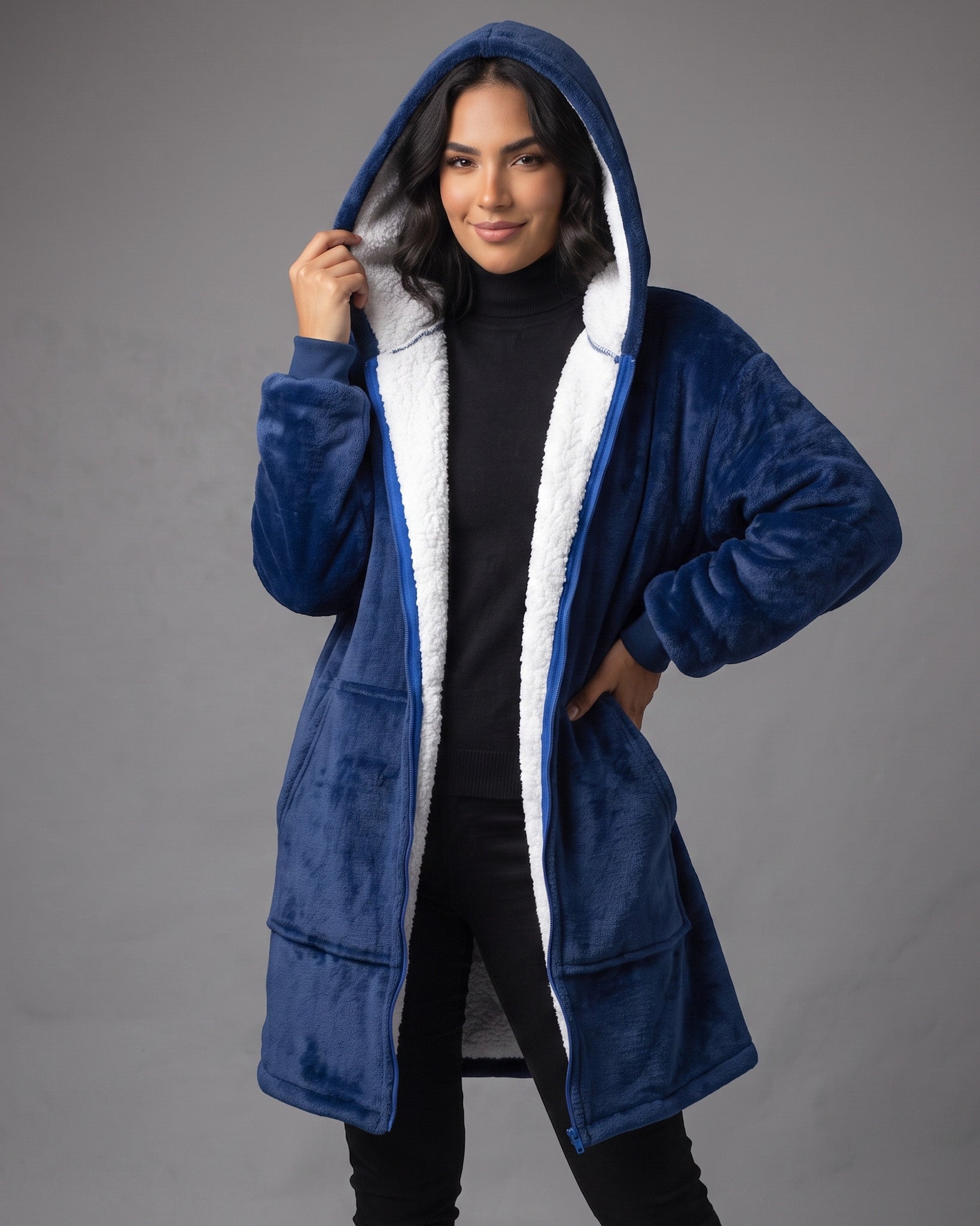 Maxi Poleron Manta Sherpa con Capucha y Cierre Oversize - MPS01