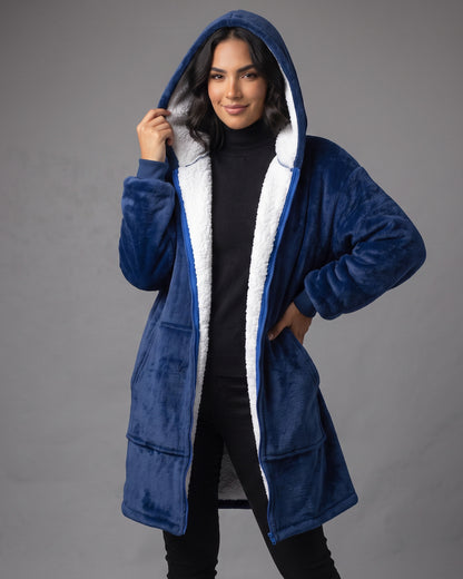 Maxi Poleron Manta Sherpa con Capucha y Cierre Oversize - MPS01