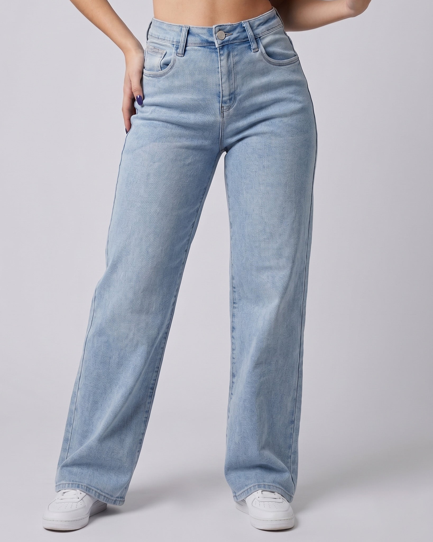 Pantalón Recto Celeste Tiro Alto - Fit Straight Moderno - 8160STV