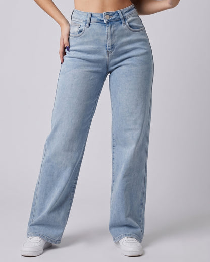Pantalón Recto Celeste Tiro Alto - Fit Straight Moderno - 8160STV