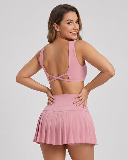 Conjunto Fitness Mujer Falda Short Plisada Y Top Deportivo - LQ1022