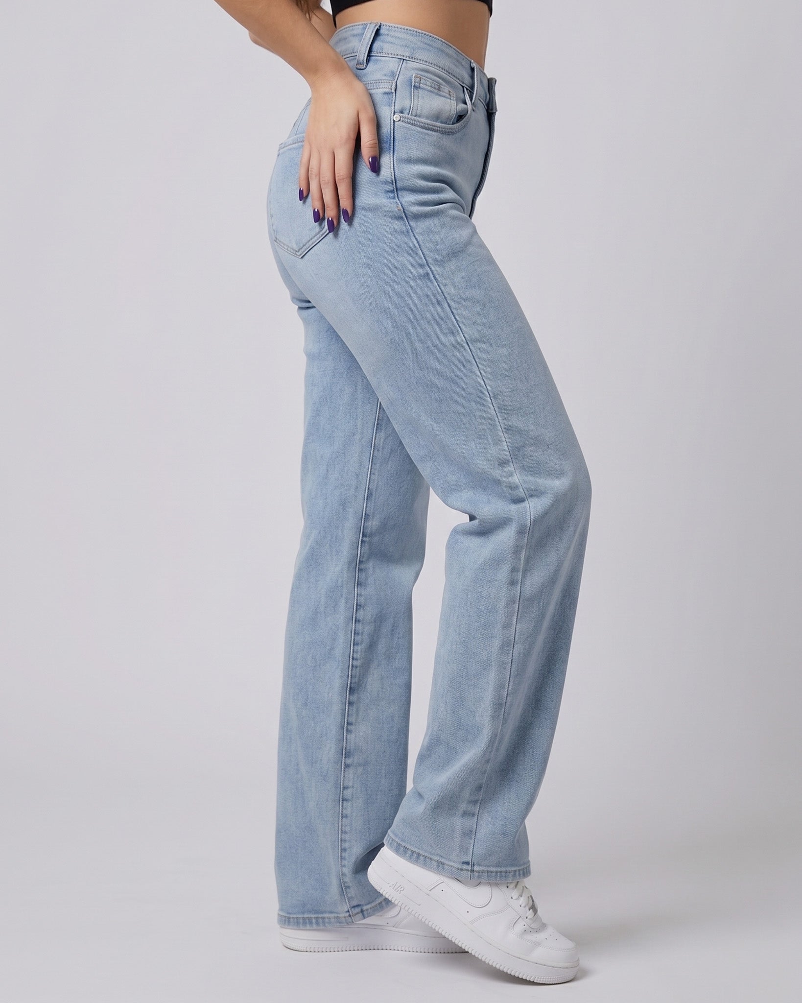 Pantalón Recto Celeste Tiro Alto - Fit Straight Moderno - 8160STV