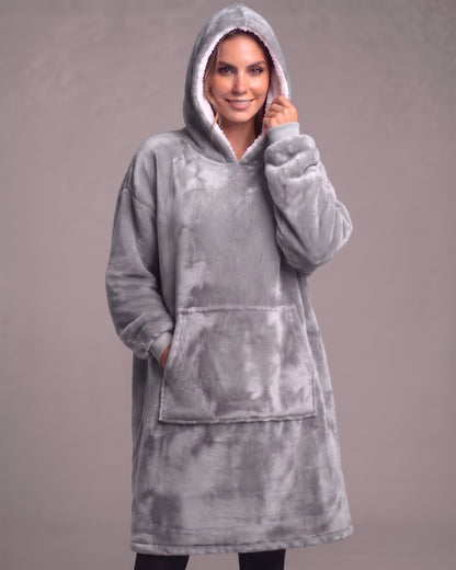 Maxi Poleron Manta Sherpa Bata Polar Con Capucha Invierno - Y501