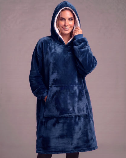 Maxi Poleron Manta Sherpa Bata Polar Con Capucha Invierno - Y501