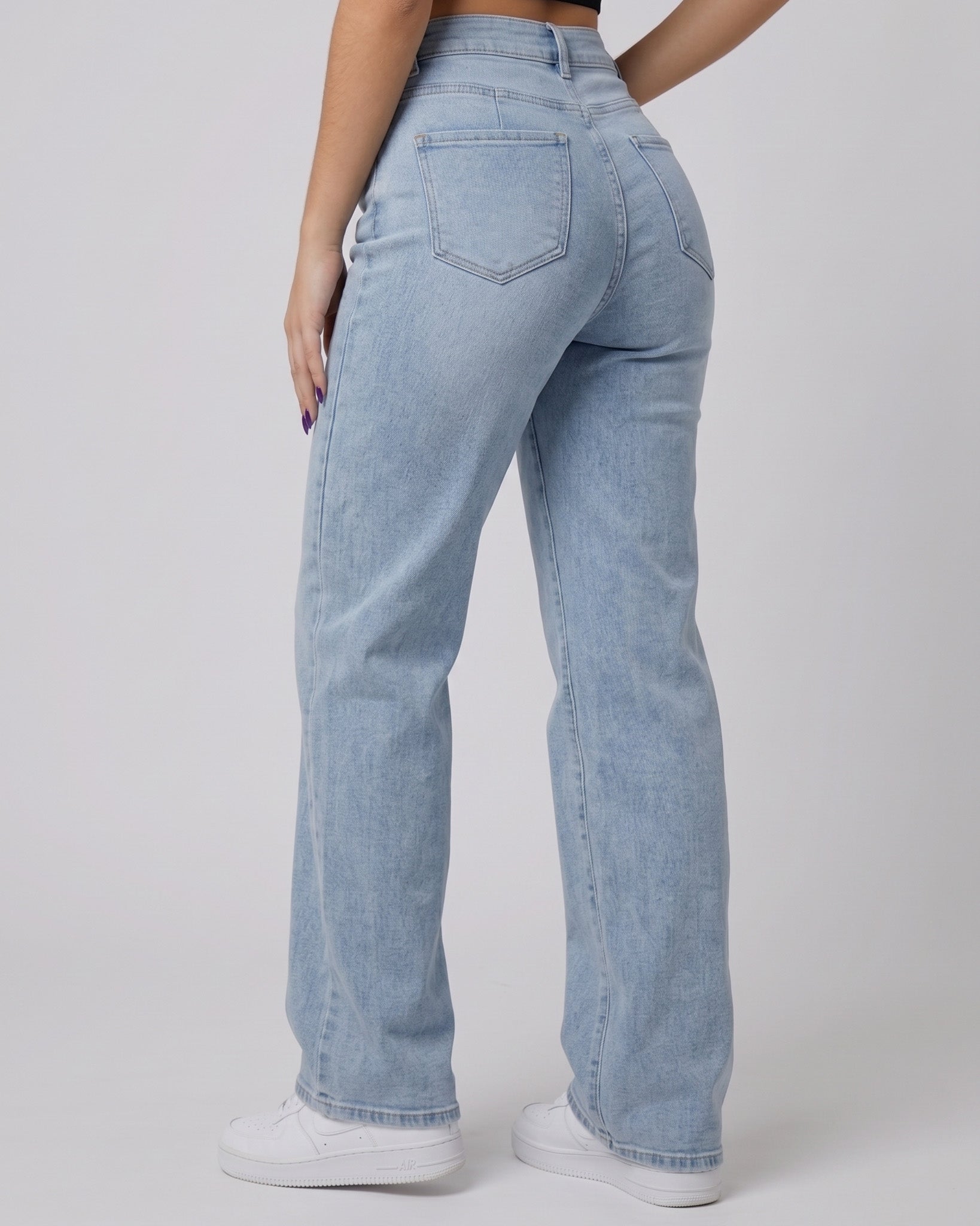 Pantalón Recto Celeste Tiro Alto - Fit Straight Moderno - 8160STV