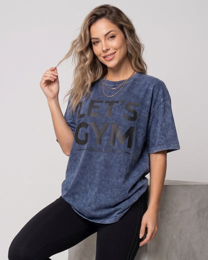 Polera Oversize Lets Gym - Look Retro Urbano Prelavada - A366