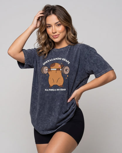 Polera Oversize Capybara - Vintage Gym Look Prelavada - A366