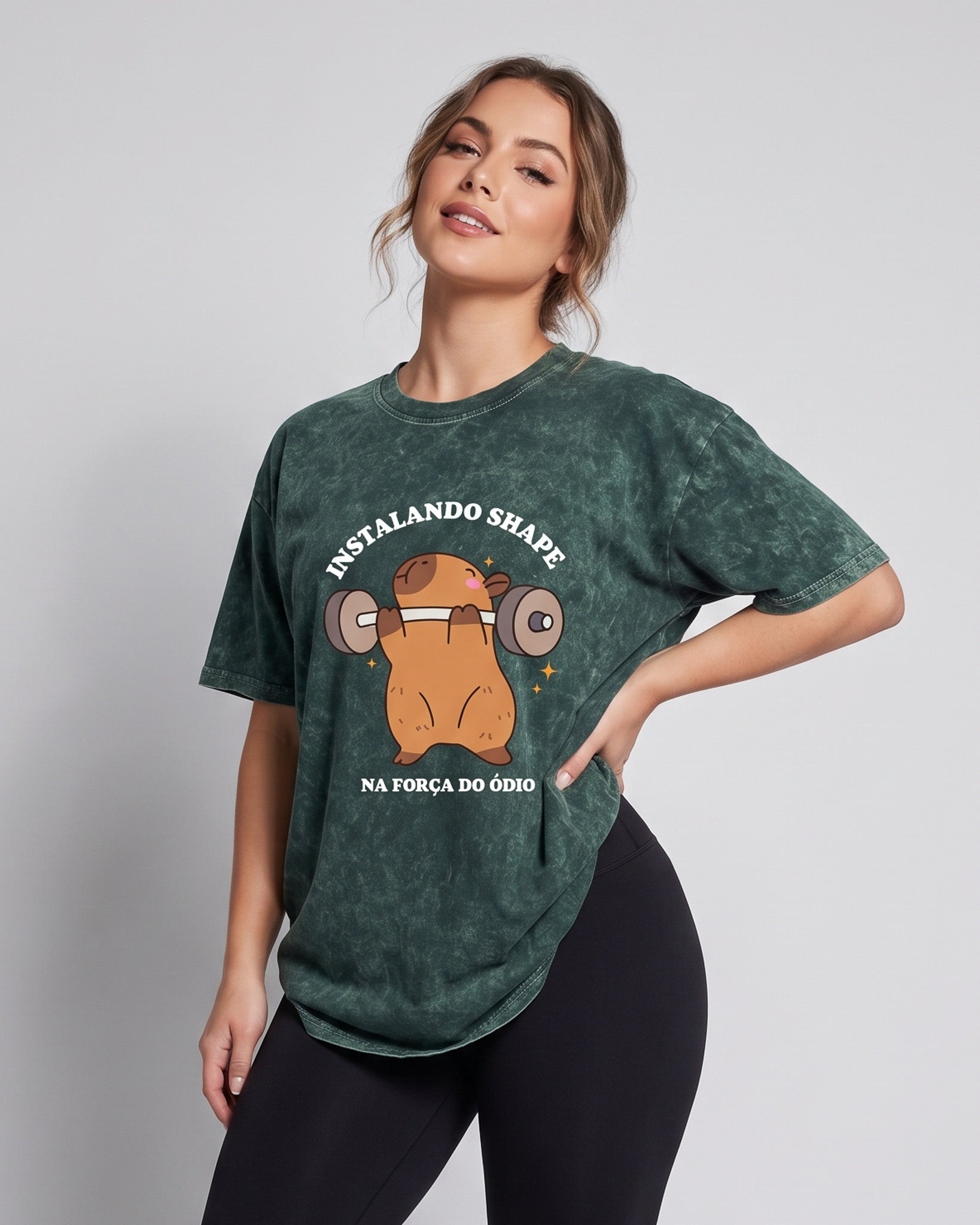 Polera Oversize Capybara - Vintage Gym Look Prelavada - A366