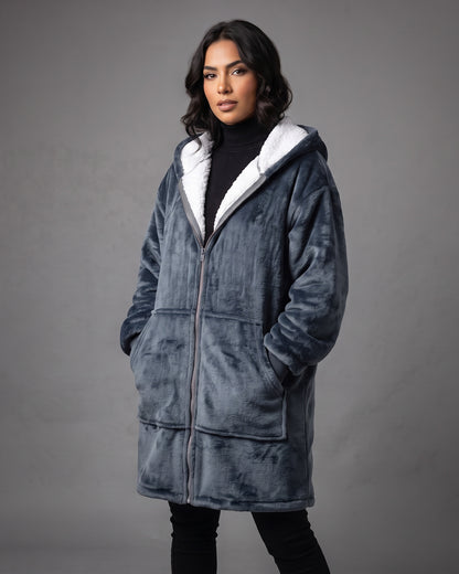 Maxi Poleron Manta Sherpa con Capucha y Cierre Oversize - MPS01