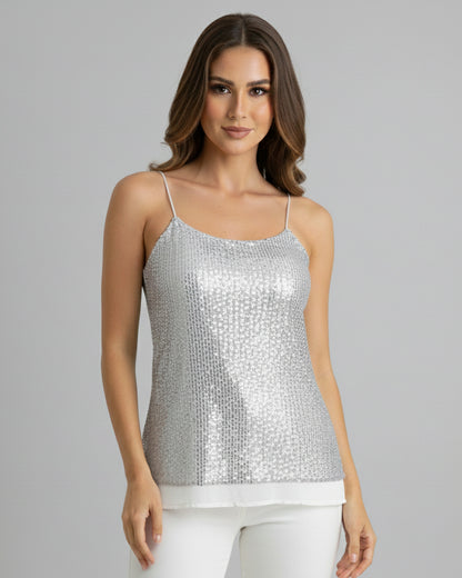 Blusa con Tirantes Mujer y Lentejuelas Fiesta Brillo - HG25041