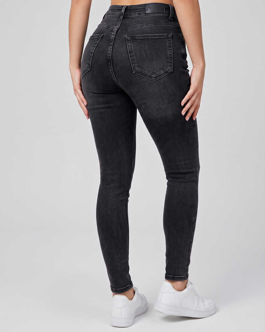 Pantalón Pitillo Negro Prelavado - Tiro Alto Fit Stretch - IMP5533