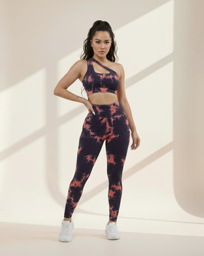 Conjunto de 2 piezas con top y leggings tie dye