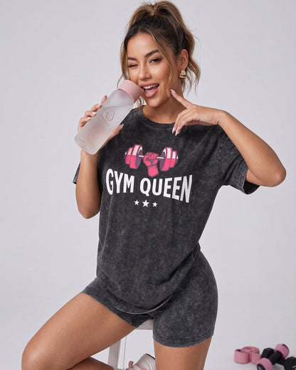 Polera Oversize Mujer Gym Queen - Look Retro Prelavada - A366