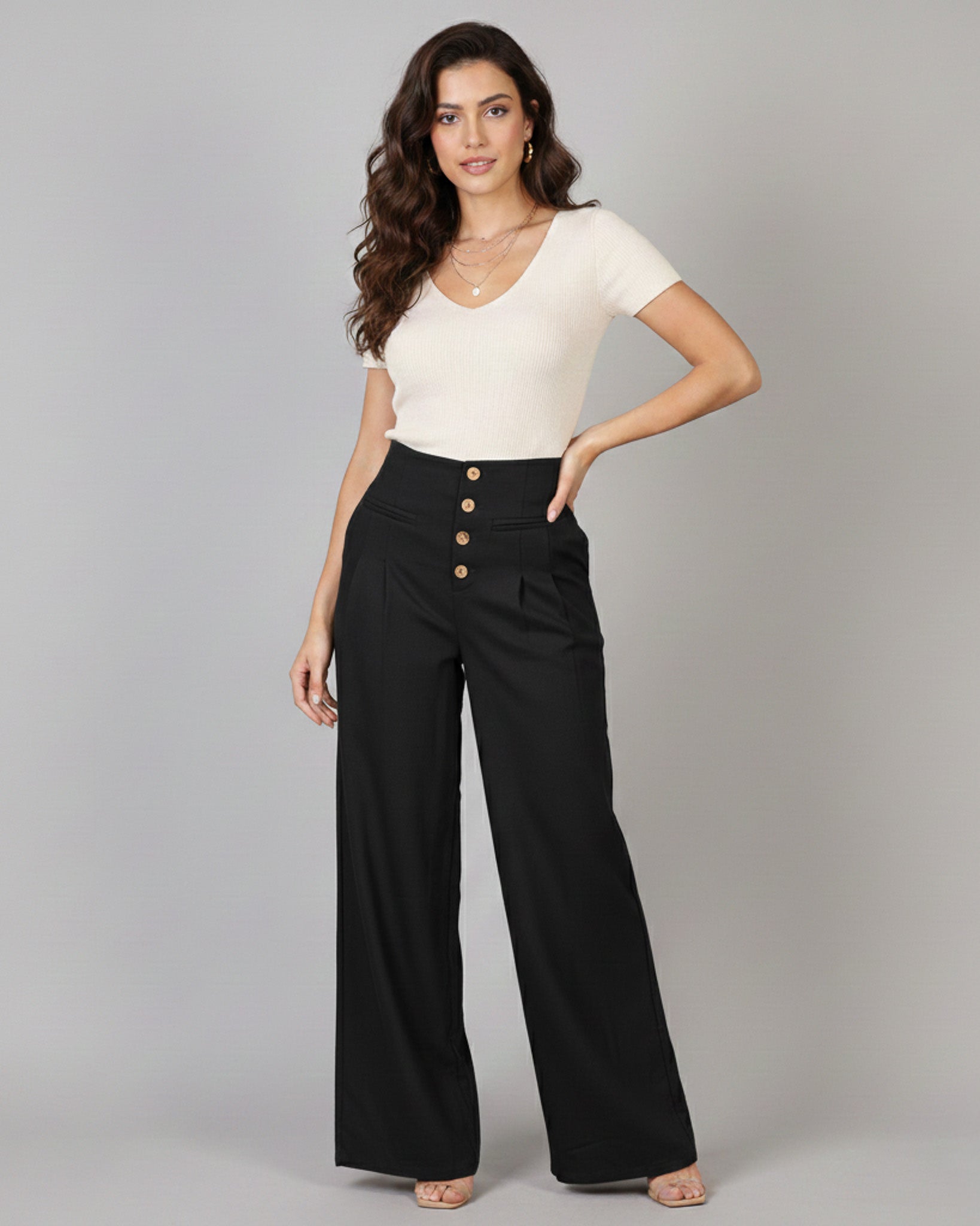 Pantalon Palazzo Mujer Cintura Alta - Verano - ZM2524
